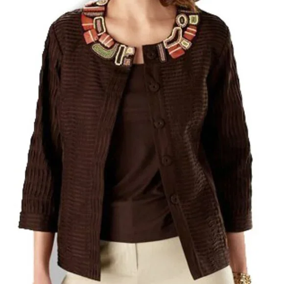 Chico Burundi Beat Bernita Tribal Beading Embroidery Jacket Size 0 (XS) Office - Picture 2 of 12